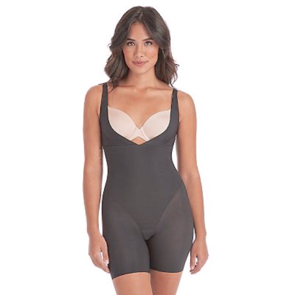 MAIDENFORM black all over smooth open bra area body shaper shorts bottom NWT
